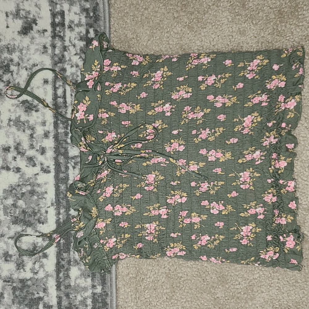 Green Floral American Eagle Smocked Tank